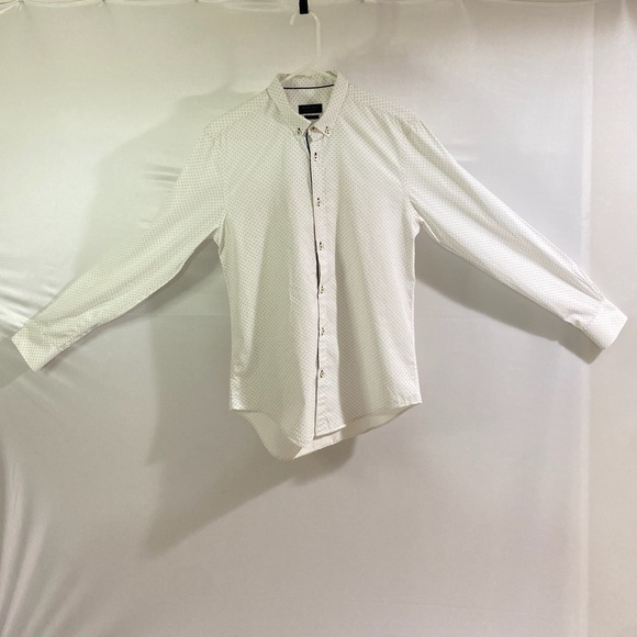 Zara Man Men's Medium White Patterned Slim Fit Button Down Dress Shirt - Picture 1 of 11